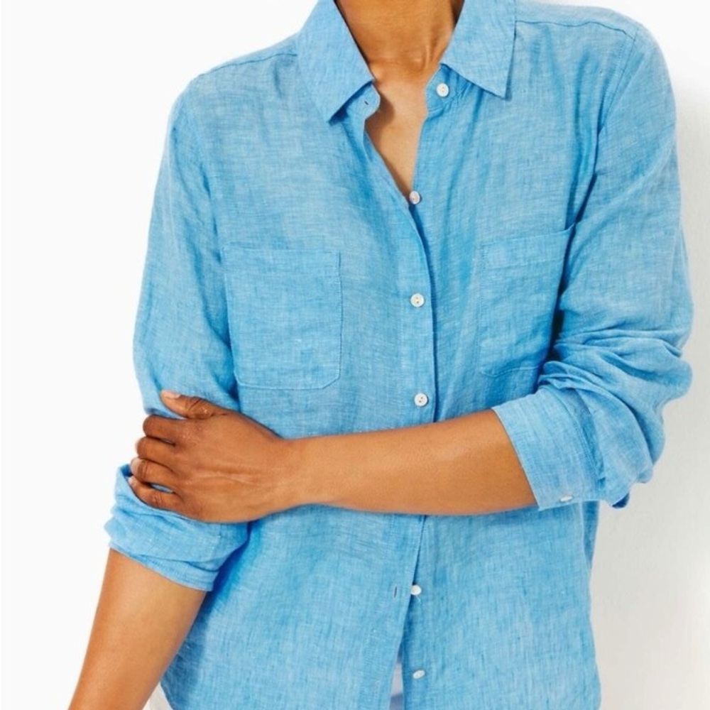 Lilly Pulitzer Sea View Button Down Beckon Blue X Sea Salt Blue Size M